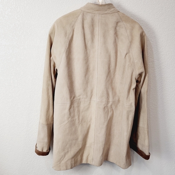 JORDACHE 90’s Beige Suede Open Front Stand Up Colar Jacket Size: L - Picture 5 of 8